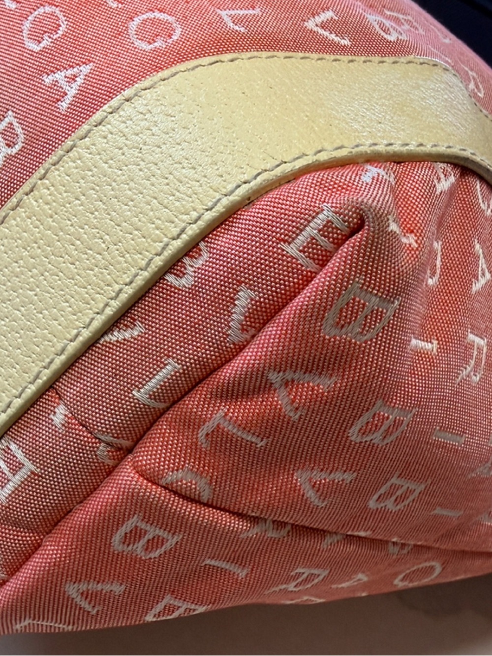 BVLGARI Bulgari Logomania Pink Canvas Tote with Cream Straps - Picture 11 of 15
